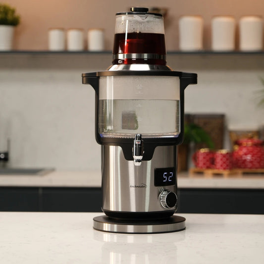 Kochmaster Glas Samowar, 4,5 - 1,1 Liter, Edelstahl, 2000W, Temperaturrregellung Teakocher