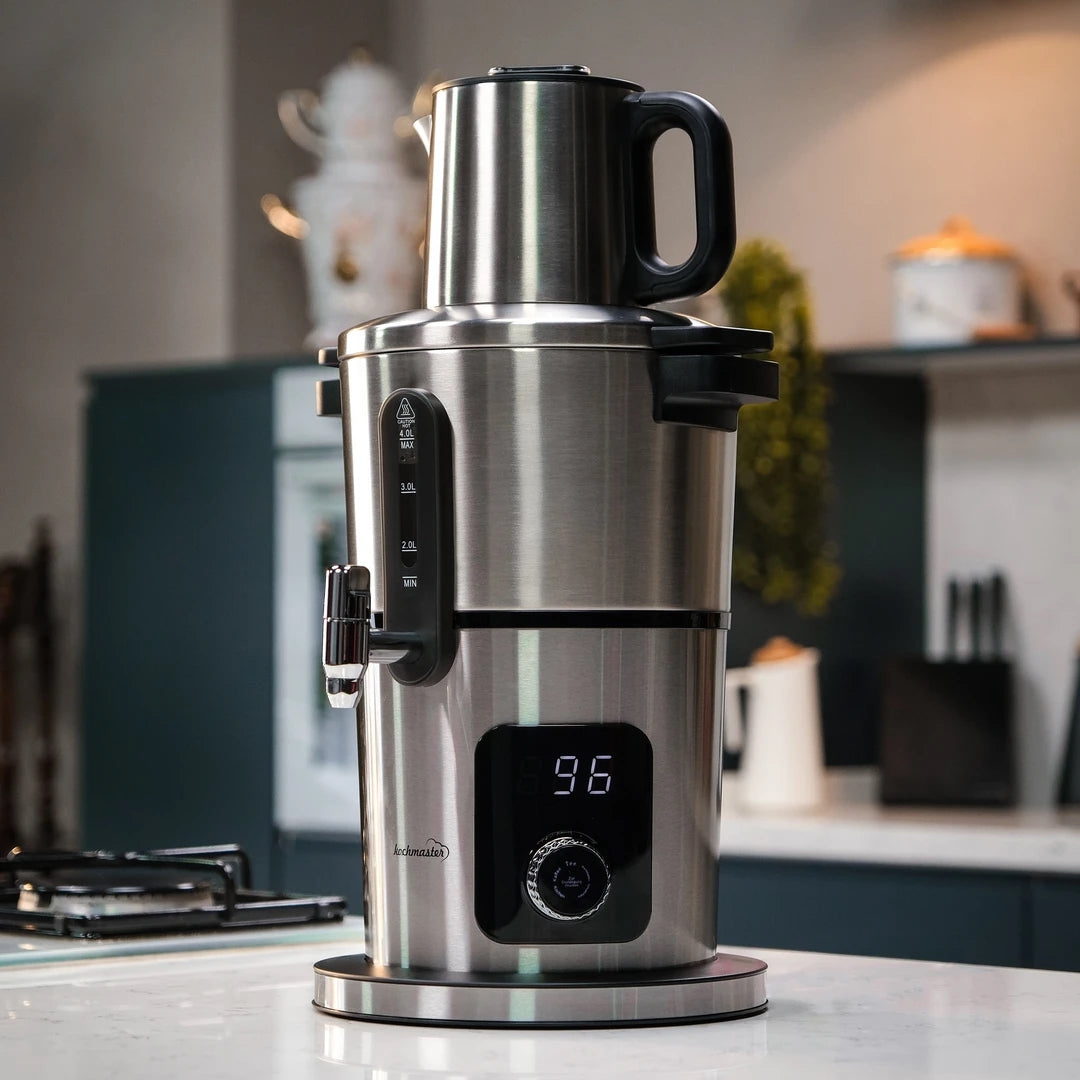Kochmaster Samowar, Edelstahl, Warmhaltefunktion, 4.0 + 1.0 Liters, Temperaturregelung Teekocher