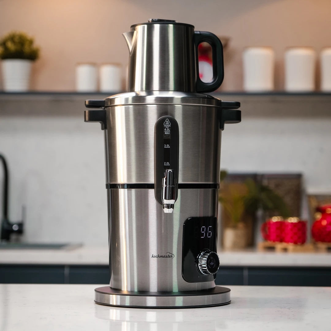 Kochmaster Samowar, Edelstahl, Warmhaltefunktion, 4.0 + 1.0 Liters, Temperaturregelung Teekocher