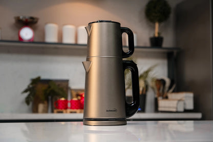 Kochmaster Teekocher, 1800W, Edelstahl 2.0 + 1.0 Liter, Doppelheizsystem, Wasserkocherduct