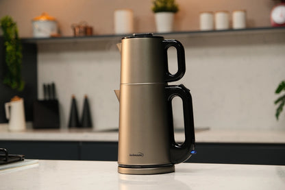 Kochmaster Teekocher, 1800W, Edelstahl 2.0 + 1.0 Liter, Doppelheizsystem, Wasserkocherduct