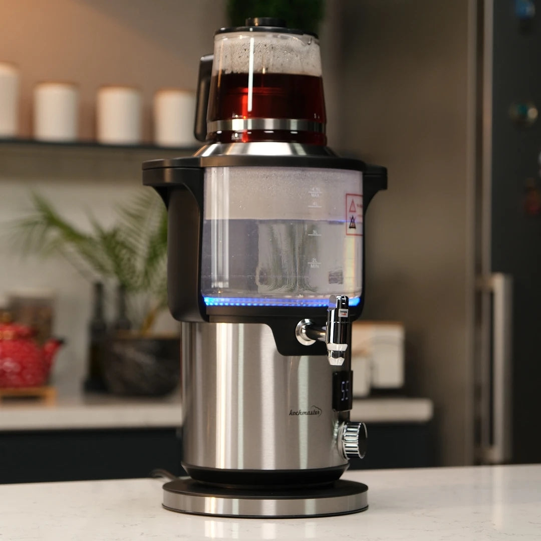 Kochmaster Glas Samowar, 4,5 - 1,1 Liter, Edelstahl, 2000W, Temperaturrregellung Teakocher