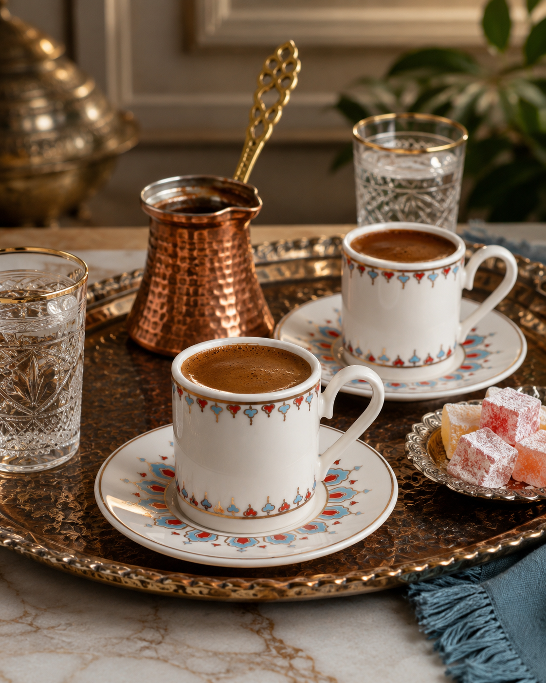 AEN HÜRREM Türkische Kaffeetassen, Mokkatassen - Set 6er, 12-teilig, Porzellan
