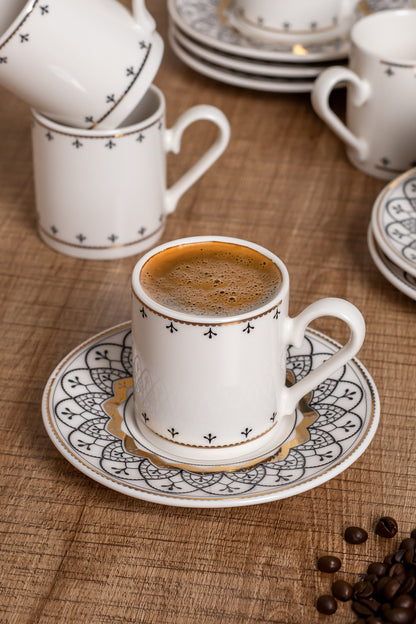 AEN KAYI Türkische Kaffeetassen, Mokkatassen - Set 6er, 12-teilig, Porzellan