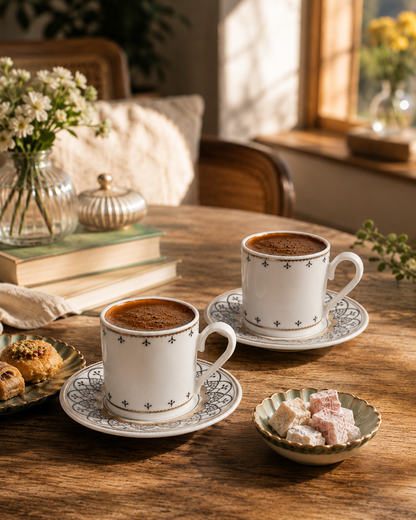 AEN KAYI Türkische Kaffeetassen, Mokkatassen - Set 6er, 12-teilig, Porzellan