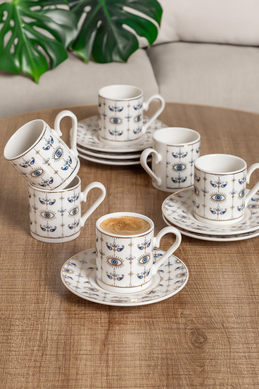 AEN OJOS Türkische Kaffeetassen, Mokkatassen - Set 6er, 12-teilig, Porzellan