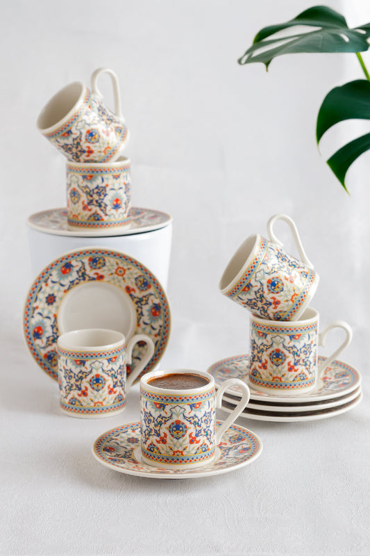 AEN OTTO Türkische Kaffeetassen, Mokkatassen - Set 6er, 12-teilig, Porzellan