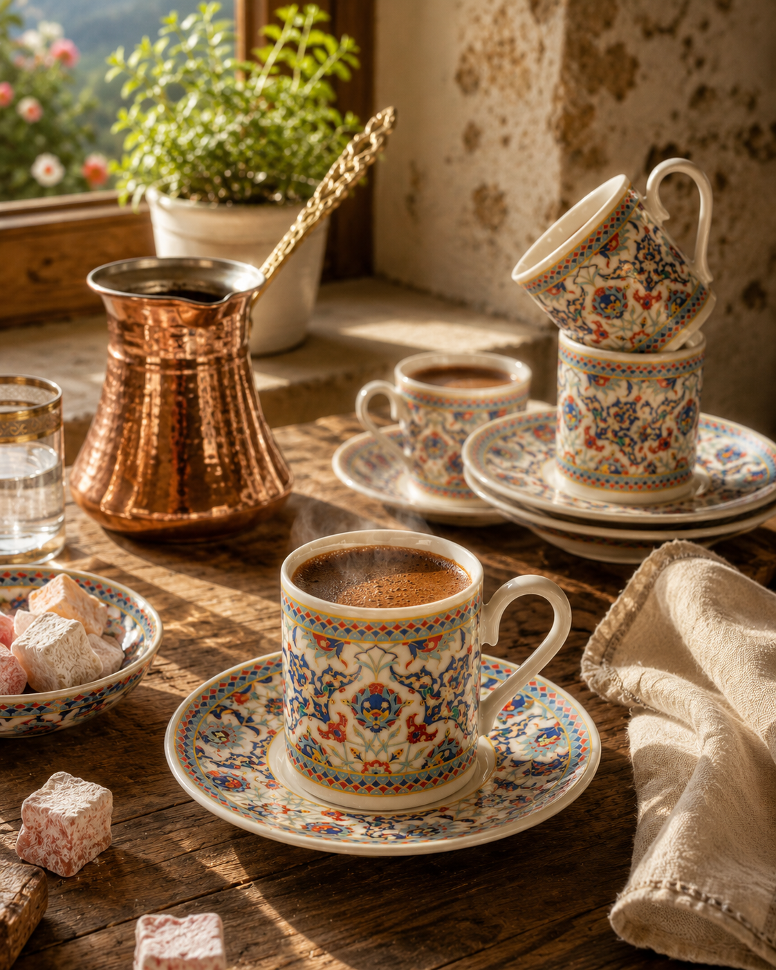 AEN OTTO Türkische Kaffeetassen, Mokkatassen - Set 6er, 12-teilig, Porzellan