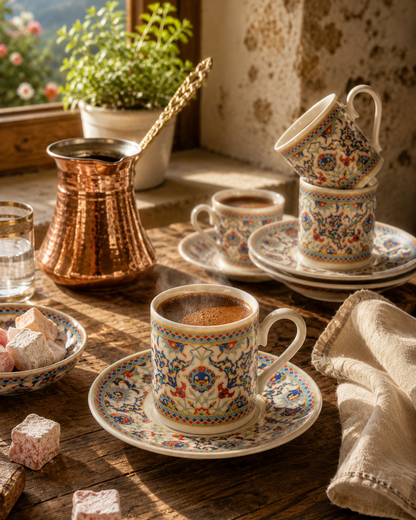 AEN OTTO Türkische Kaffeetassen, Mokkatassen - Set 6er, 12-teilig, Porzellan