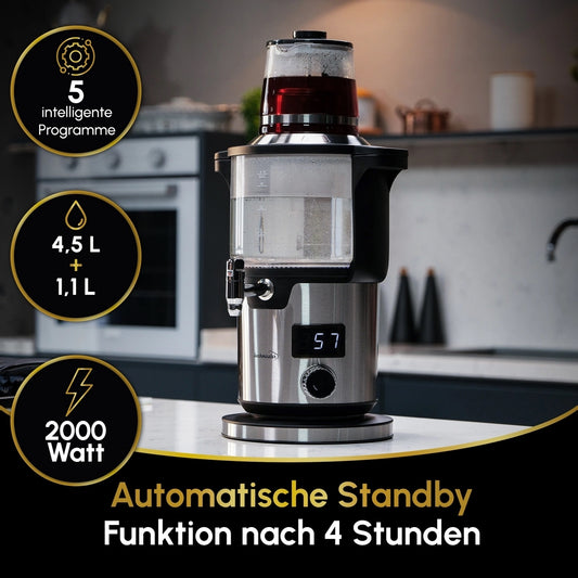 Kochmaster Glas Samowar, 4,5 - 1,1 Liter, Edelstahl, 2000W, Temperaturrregellung Teakocher