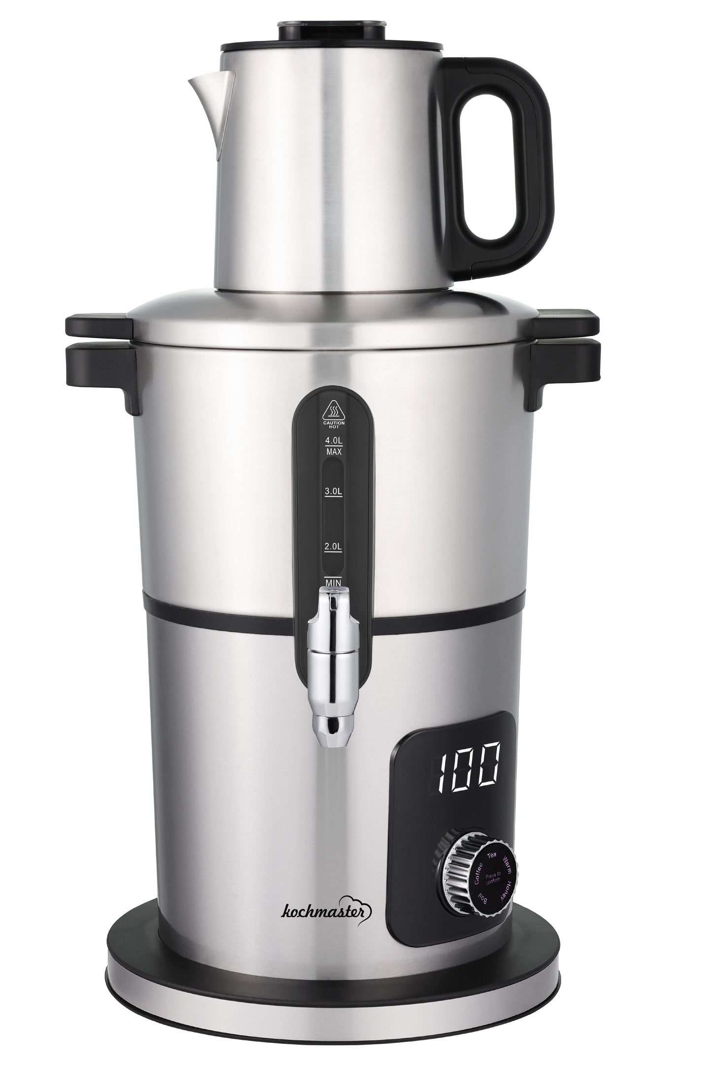Kochmaster Samowar, Edelstahl, Warmhaltefunktion, 4.0 + 1.0 Liters, Temperaturregelung Teekocher