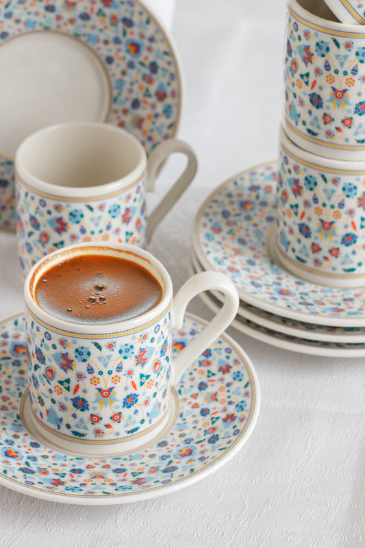 AEN TURQUASE Türkische Kaffeetassen, Mokkatassen - Set 6er, 12-teilig, Porzellan