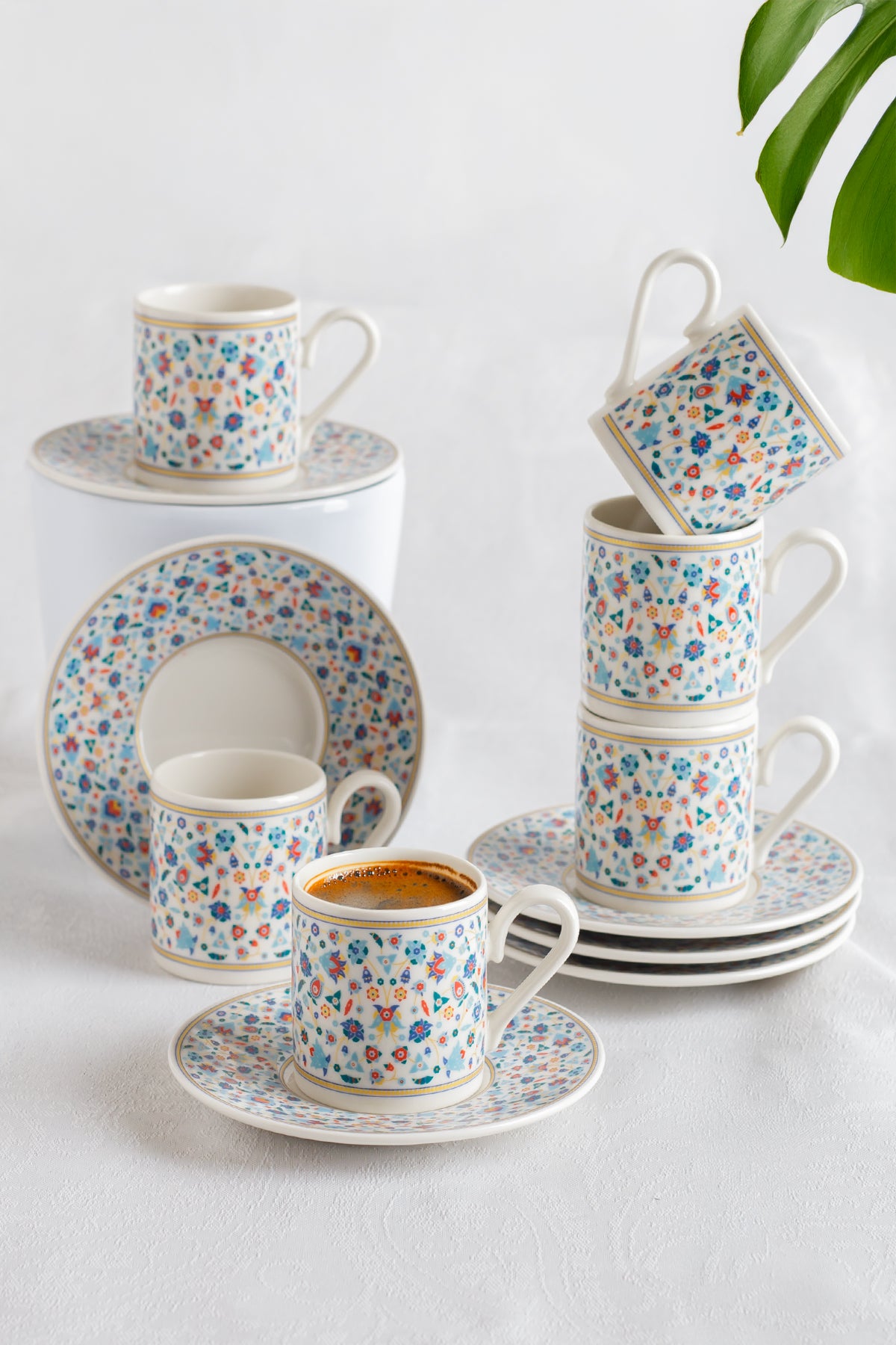 AEN TURQUASE Türkische Kaffeetassen, Mokkatassen - Set 6er, 12-teilig, Porzellan