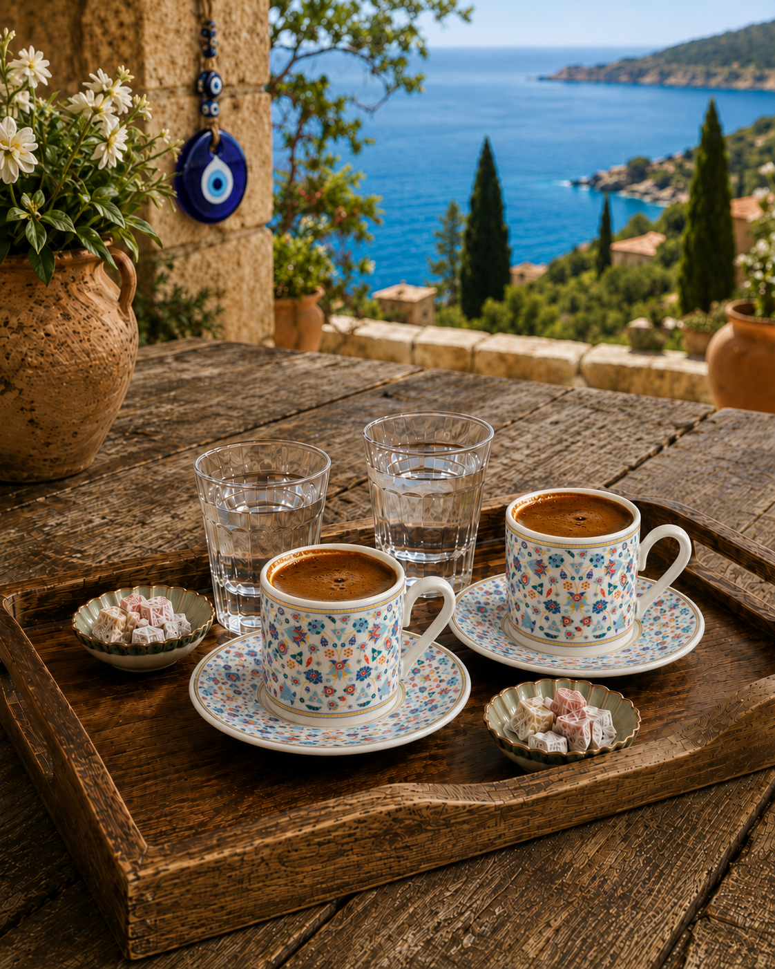 AEN TURQUASE Türkische Kaffeetassen, Mokkatassen - Set 6er, 12-teilig, Porzellan