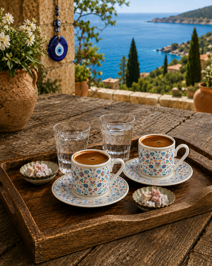 AEN TURQUASE Türkische Kaffeetassen, Mokkatassen - Set 6er, 12-teilig, Porzellan