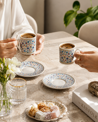 AEN TURQUASE Türkische Kaffeetassen, Mokkatassen - Set 6er, 12-teilig, Porzellan